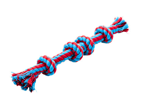 Colorful knotted rope dog toy isolated on transparent background