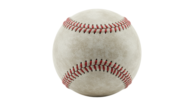 Close-up view of a vintage baseball with red stitching against a plain background