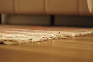 Rug on wooden floor with detailed texture in cozy room