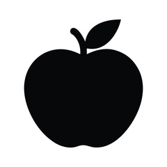 A fresh, juicy red apple with a green leaf is a simple vector illustration on a black background, perfect for a healthy food icon a single apple silhouette vector icon illustration on white background