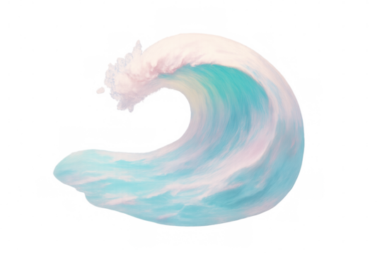 Wave breaking with vivid watercolor splashing, transparent backdrop highlighting dynamic colorful marine artistic rendering