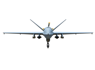 Military drone front view isolated on transparent background