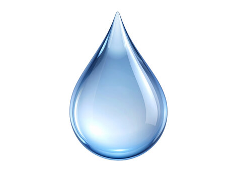  Single Crystal Clear Water Droplet with Soft Highlights, Floating, Isolated on White