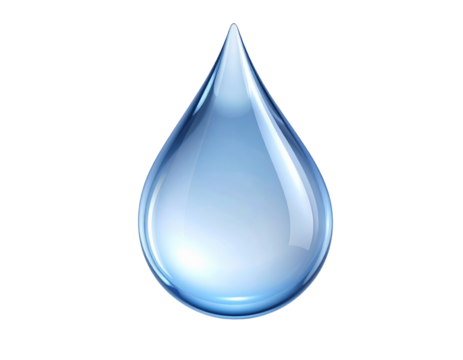  Single Crystal Clear Water Droplet with Soft Highlights, Floating, Isolated on White