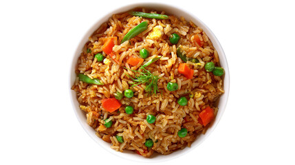 Delicious Plate of Fried Rice with Egg, Chicken and Vegetables Isolated on a Transparent Background