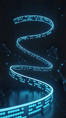 Naklejka premium Abstract Data Stream with Geometric Shapes in a Dark Blue Environment