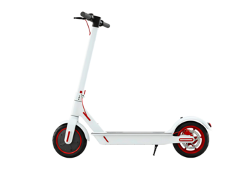 White electric scooter with yellow accents isolated on transparent background