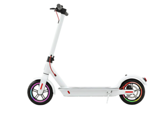 White electric scooter with yellow accents isolated on transparent background