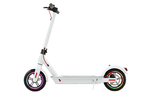 White electric scooter with yellow accents isolated on transparent background