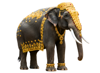 Majestic elephant wearing an ornate crown isolated on transparent background