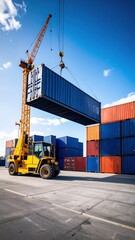 Crane lifting cargo container