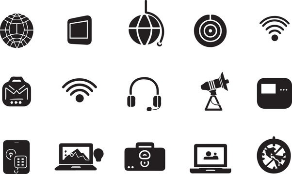 Global Network Communication Devices And Technology Icons Globe Wifi