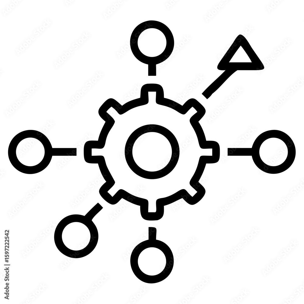 Poster vector illustration of a gear with nodes connected and an arrow pointing out on a transparent backgr