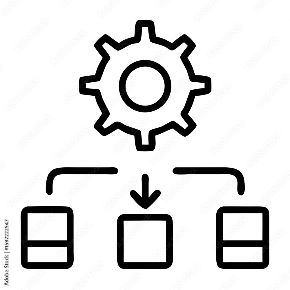 Poster major components and functions icon of gear above three boxes connected by lines and arrows represen
