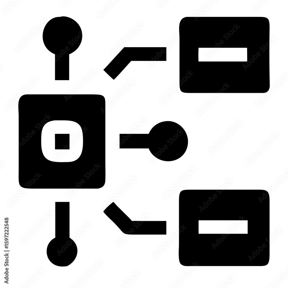 Poster a simple diagram showing a central square connected to circles and rectangles with lines and connect