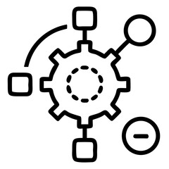 Vector Illustration of a gear with connected squares and circle and a minus sign in a circle design element