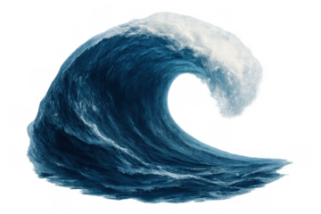 Powerful ocean wave curling and breaking, isolated on transparent background, perfect for depicting the force of nature