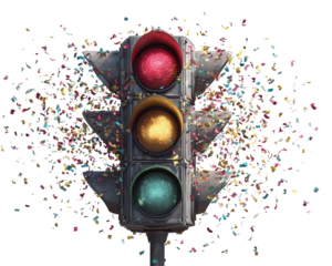 Traffic signal with confetti around it