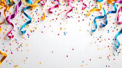 Obraz premium Decorative celebration colorful confetti background. Falling festive colorful confetti on a white background. Beautiful image.