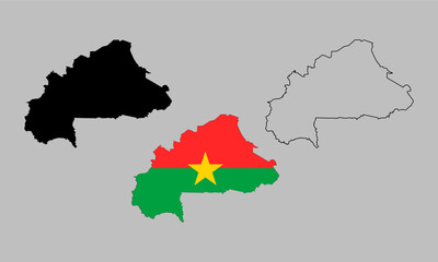 Burkina Faso map in outline style, black color, color of country flag version.	