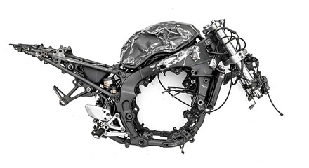 Damaged Motorcycle Frame on White Background