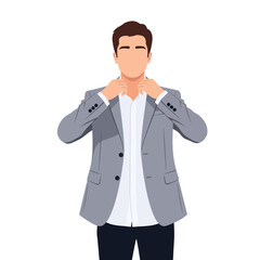 Man Adjusting Shirt Collar Wearing a Gray Blazer in Vector Style