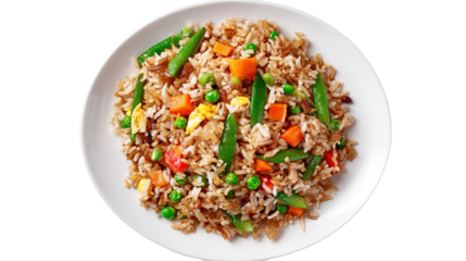 Delicious Plate of Fried Rice with Egg, Chicken and Vegetables Isolated on a Transparent Background