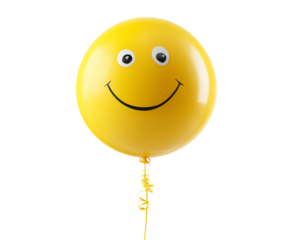 Yellow smiley face balloon with string