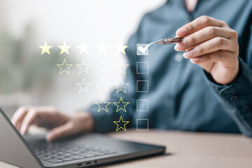 Satisfaction customer survey. Feedback review positive. Evaluation employee performance. Client...