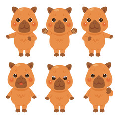 指さしをするカピバラのキャラクターイラストセット