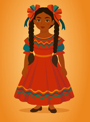Mexican Girl in Traditional Dress – Vector Illustration