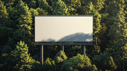 Empty billboard in a lush forest setting.