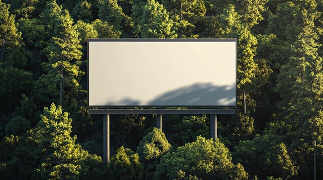 Fototapeta Empty billboard in a lush forest setting.