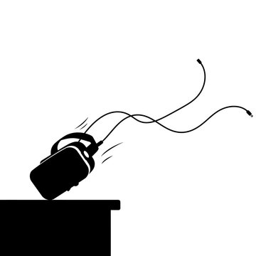 recommend clip art: Falling VR Headset Silhouette with Cables and Motion Lines on Table