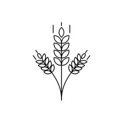 Simple Black Line Art Illustration of Wheat Stalks with Leaves