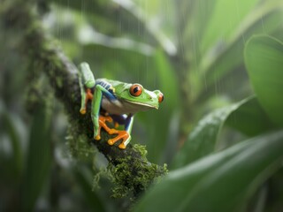 Bright eyed frog on mossy branch red eyed tree frog