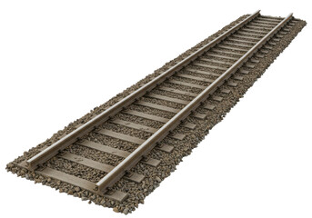 Straight railway tracks extending into the distance with gravel bed and clear sky
