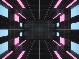 Futuristic Grid Room With Pink And Blue Lights interior