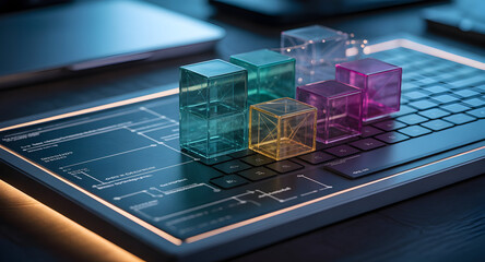 Colorful cubes arranged on keyboard