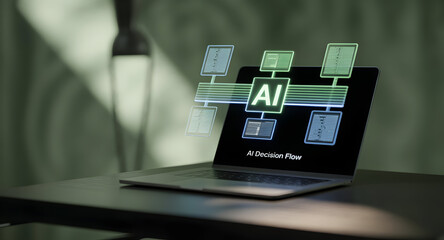 Futuristic ai decision flow on laptop