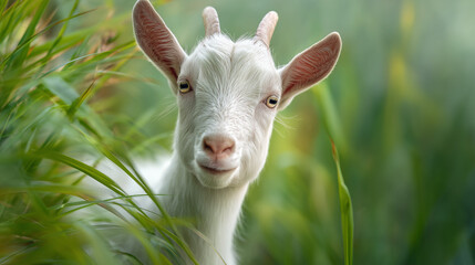 Obraz premium white goat with green background