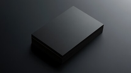 Stack of blank black business cards on a dark surface.