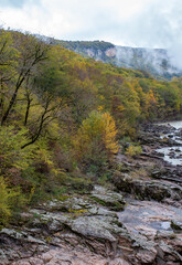 the source of the river in the wild, a walk along the riverbed with a view of the canyon