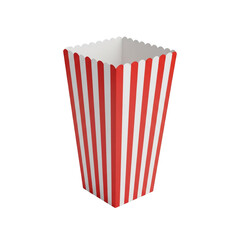 box of popcorn, Popcorn bucket, red and white patterned paper bucket, cut out background.