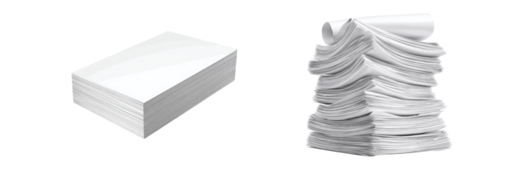 Stack of Blank Paper Sheets Next to Messy Pile of Paper