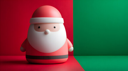 Cute Santa Claus Figurine on Red and Green Background