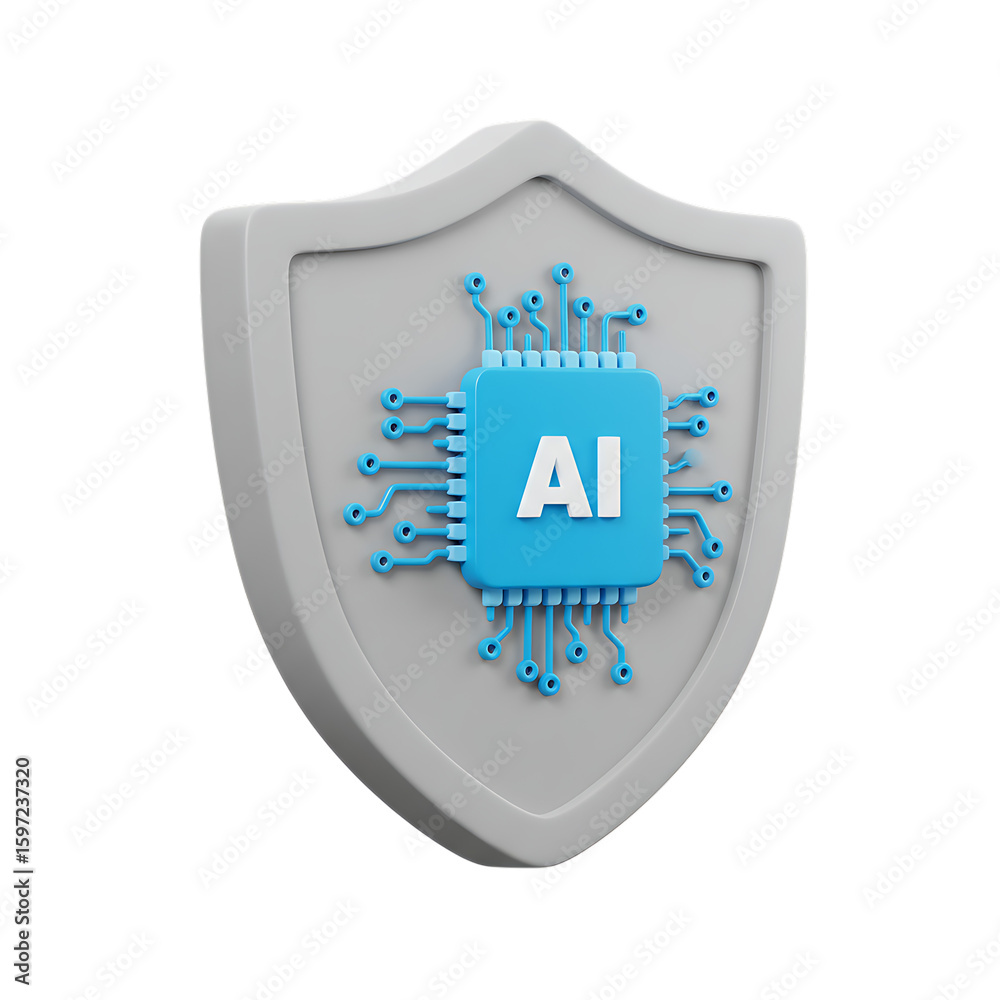 Fototapete 3d rendering of a shield with an ai chip and circuitry symbolizing artificial intelligence security 