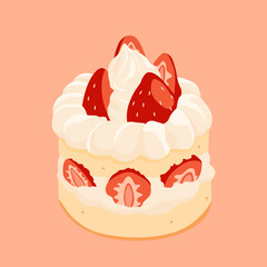 cute strawberry cake illustration vector