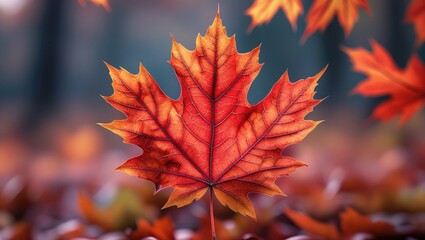 Extreme Closeup of a Vibrant Autumn Maple Leaf

