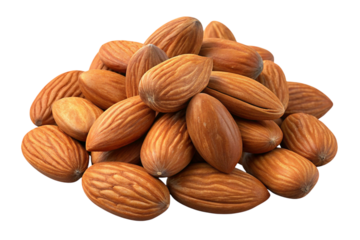 A pile of healthy raw almonds isolated on transparent background